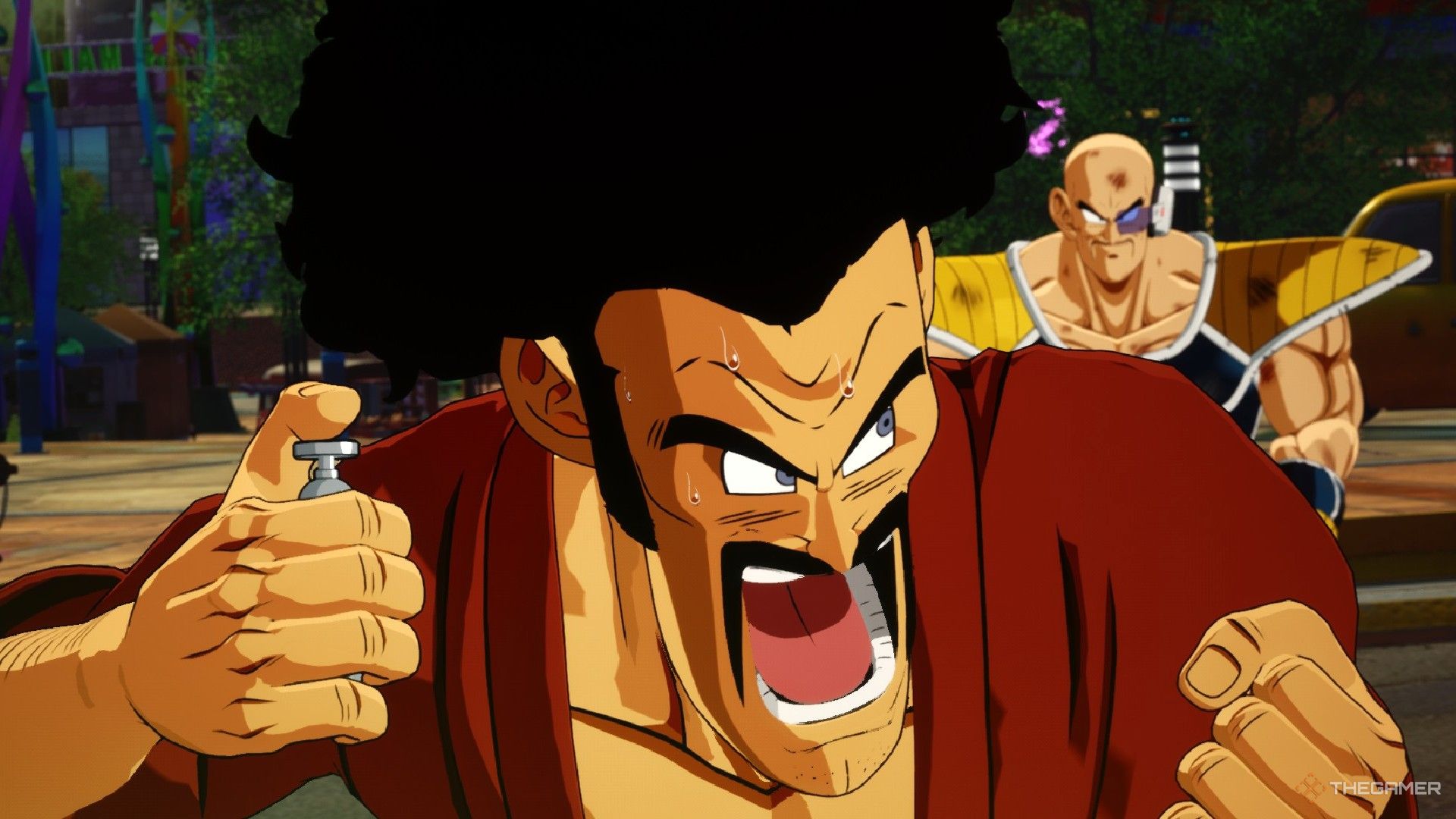 Dragon Ball Sparking Zero image showing Mr Satan using present bomb.