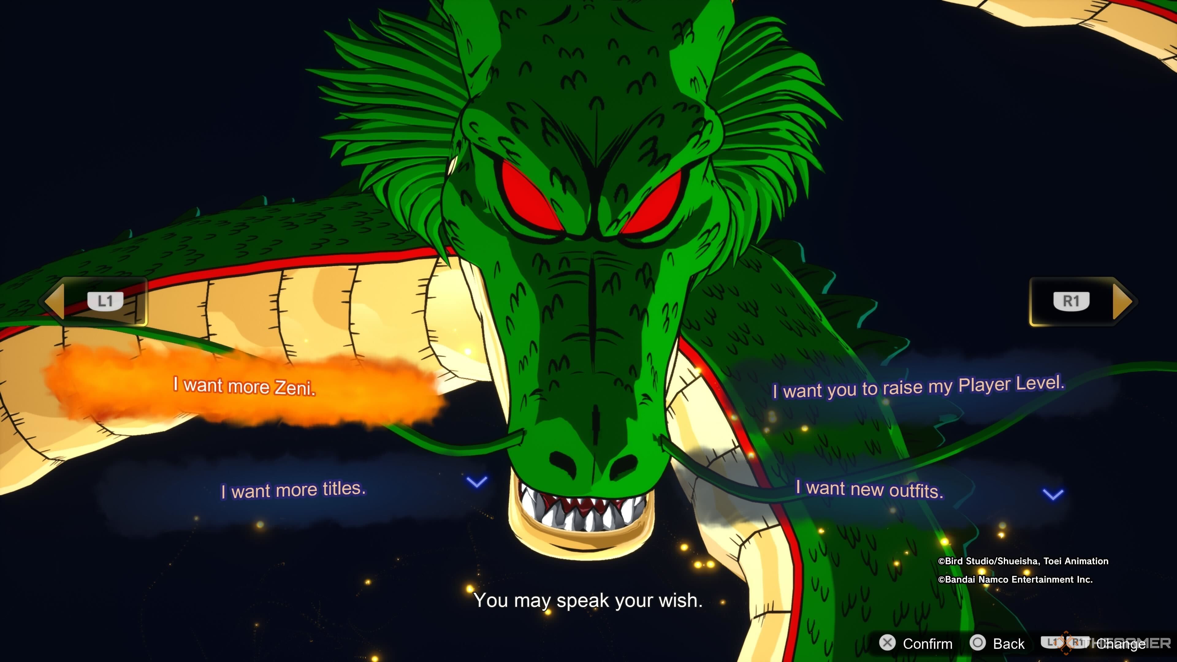 Shenron's wishes in Dragon Ball: Sparking Zero.