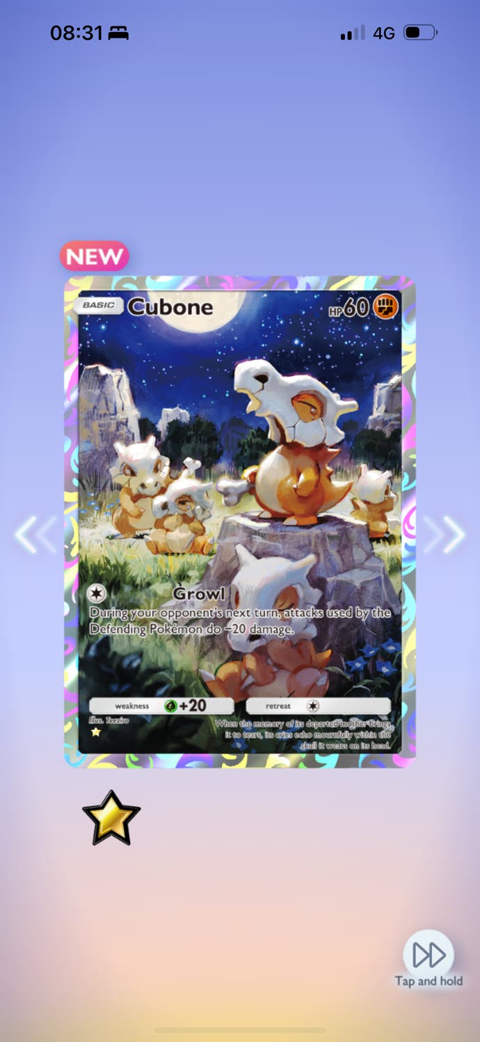 A mobile screenshot of a Cubone card in Pokemon TCG Pocket.