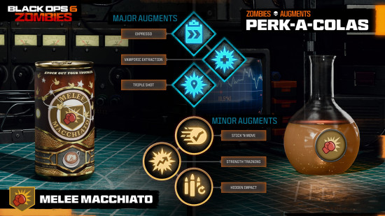 The Melee Machiatto Perk-A-Cola and all unlockable Black Ops 6 Augments available for it.