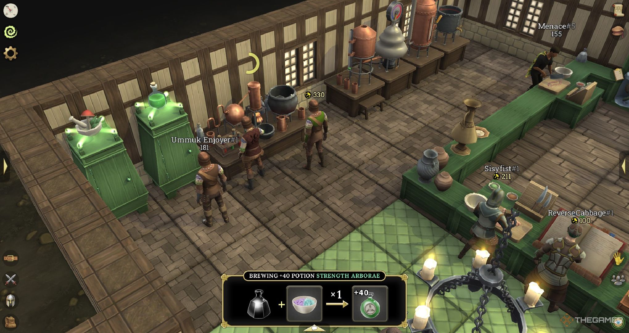 A player at the potionmaking station working on a potion.