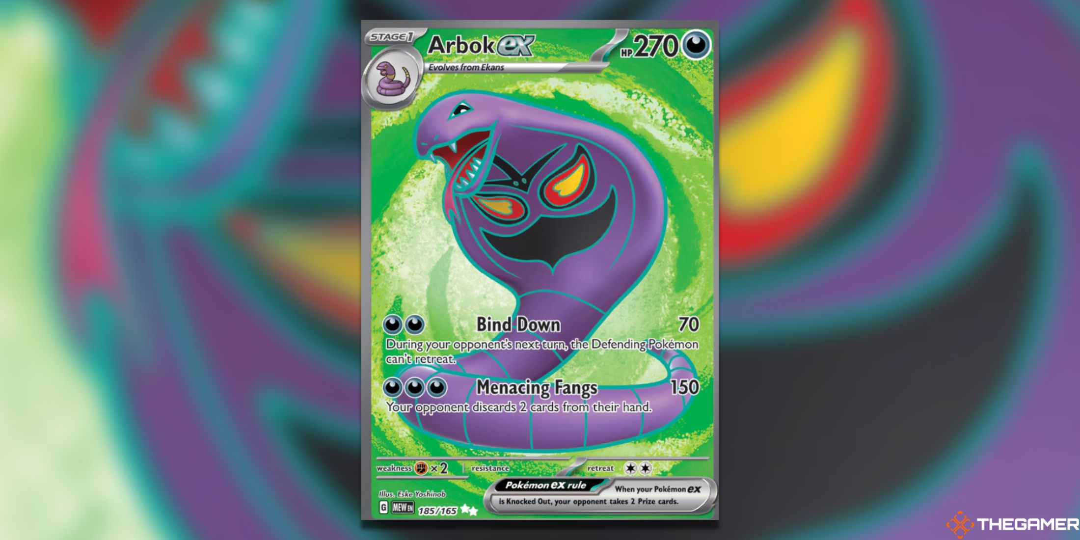 The Arbok ex Ultra Rare from 151 in the Pokemon TCG.