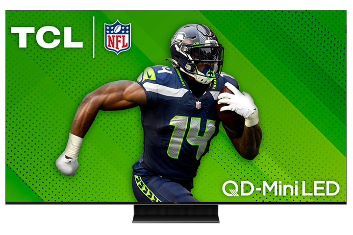 A TCL QD-Mini TV with NFL branding