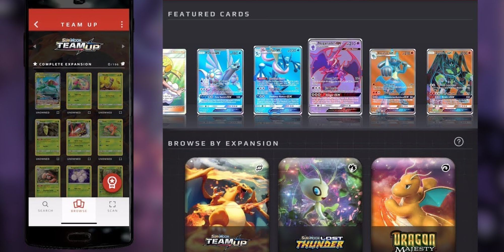 The main layout of the Pokemon TCG Card Dex.