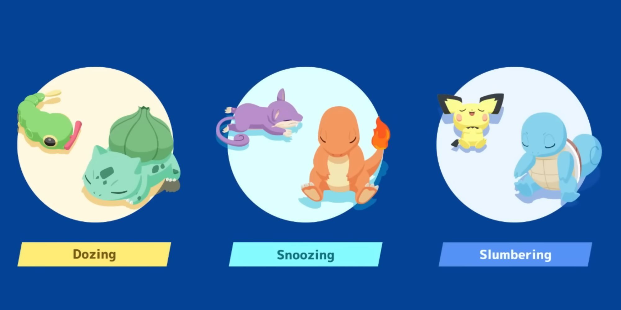 The three sleep-types in Pokemon Sleep.