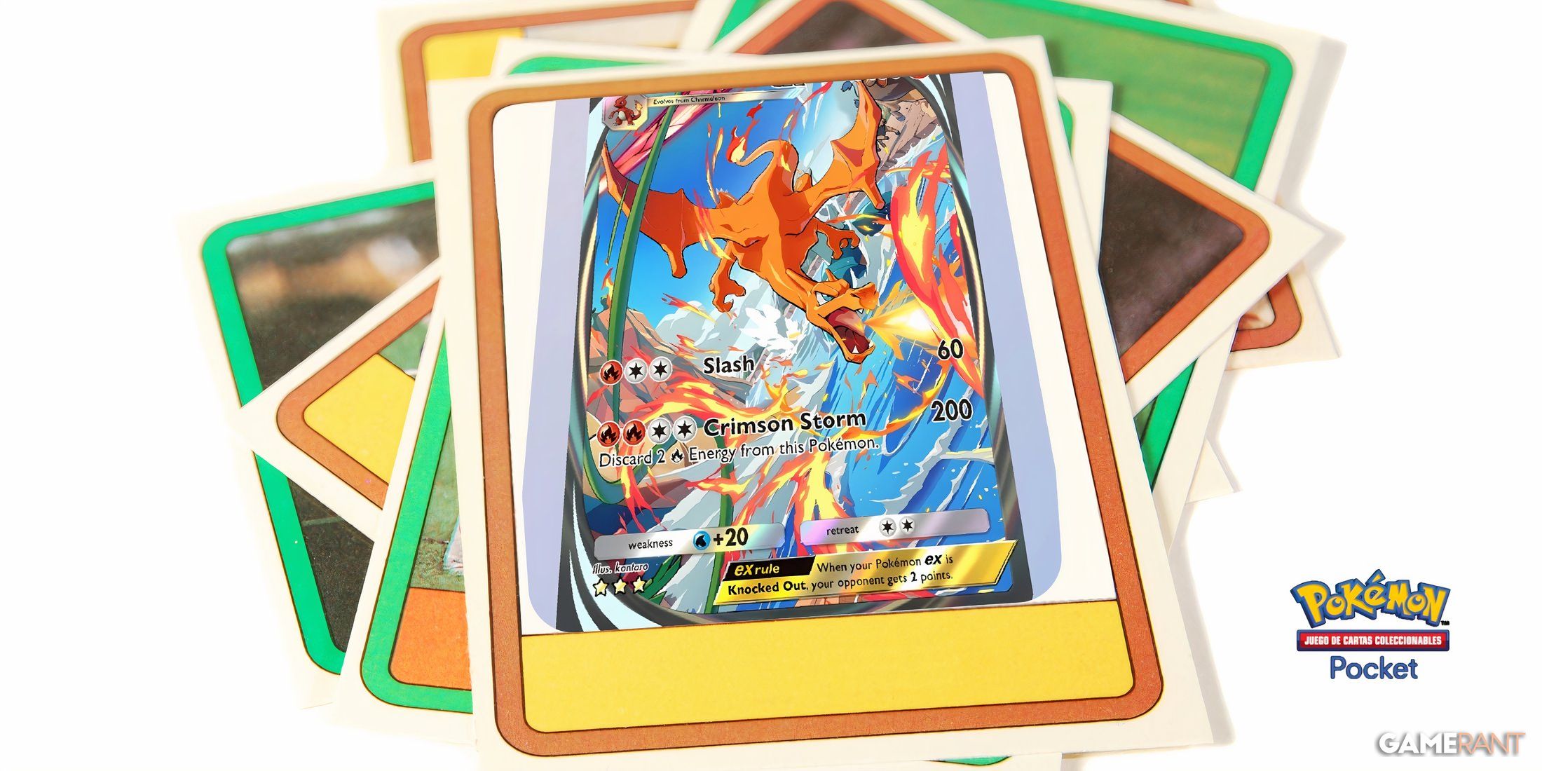 a digital pokemon pocket card overlayed on a physical tcg card.