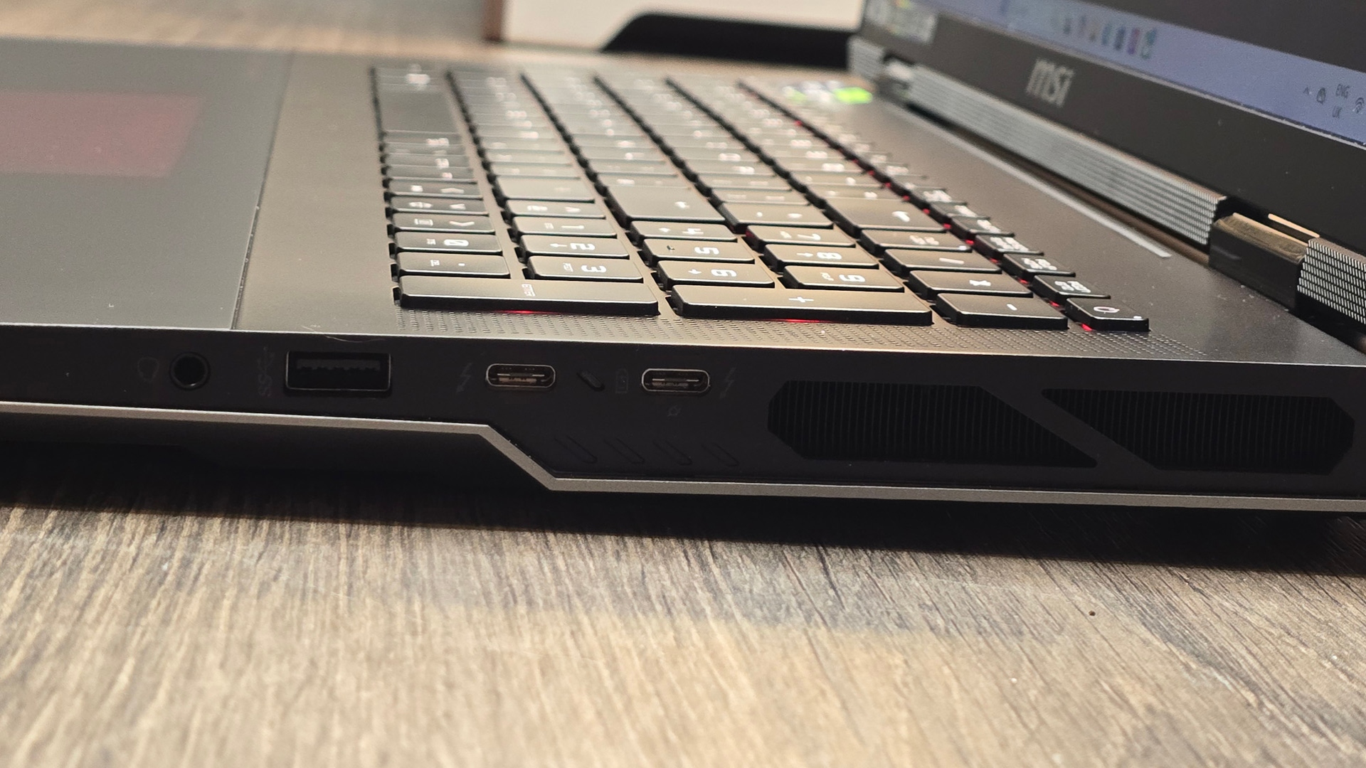 MSI Titam 18 HX laptop review image showing a selection of its ports.