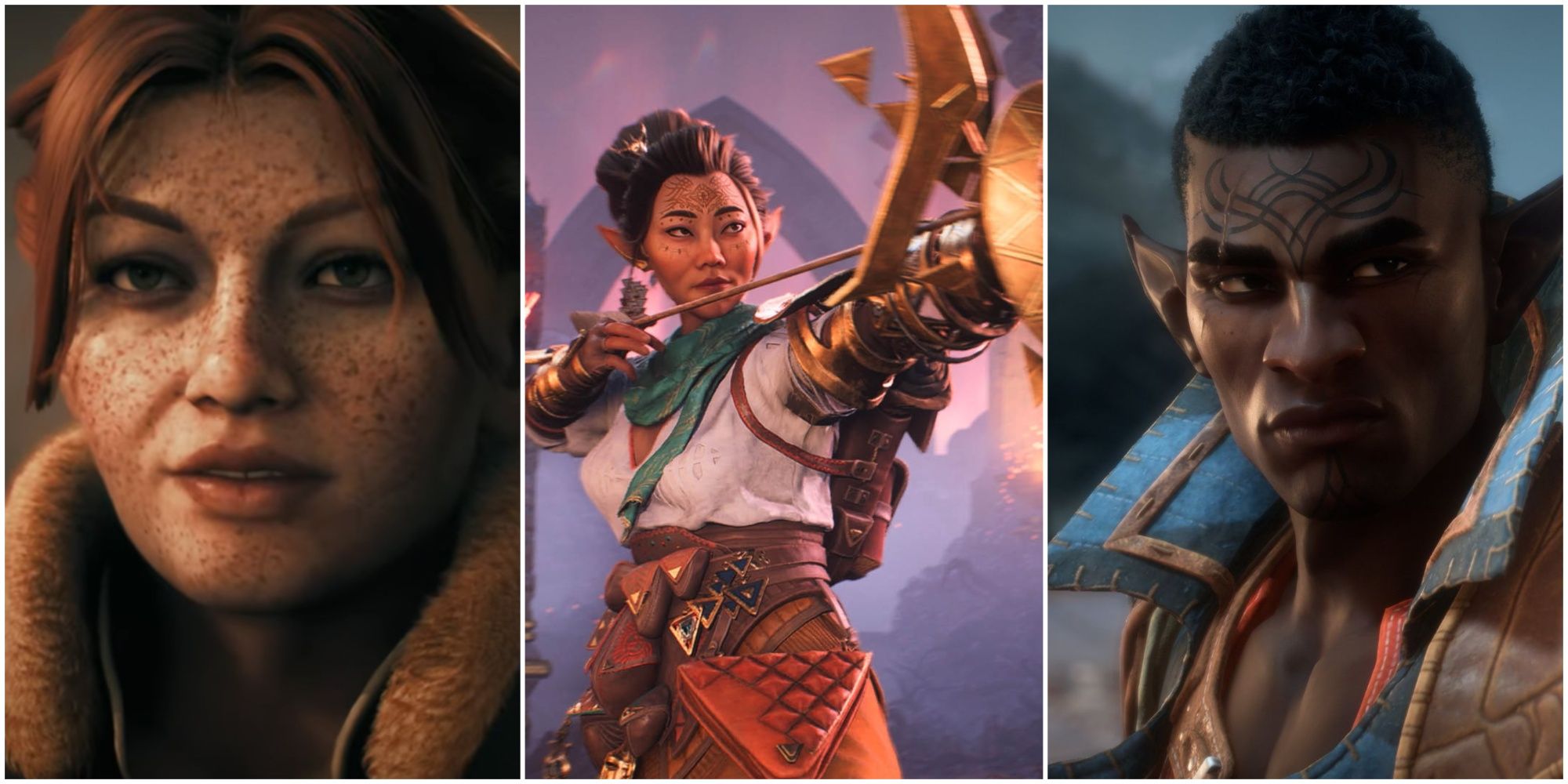 A collage of the Dragon Age characters Harding, Bellara and Davrin