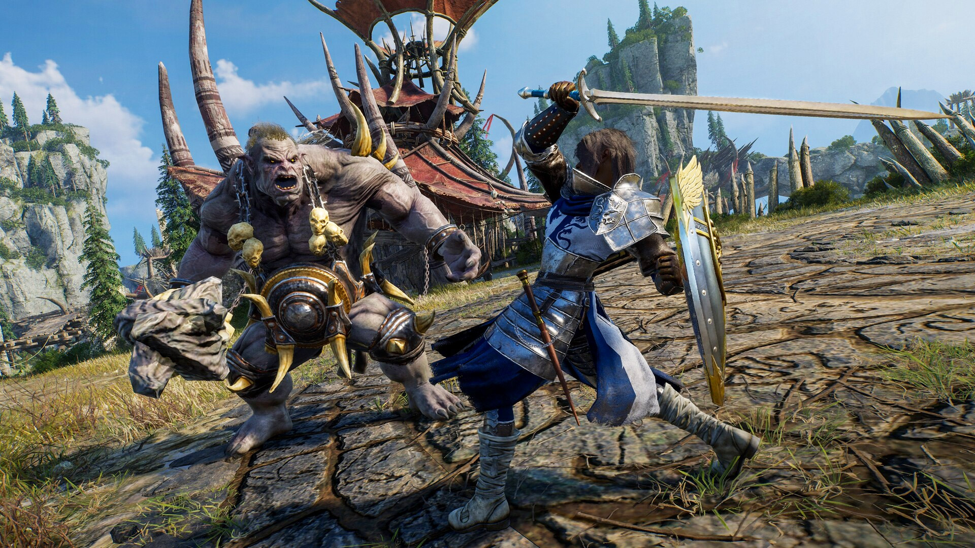 New MMOs: a warrior fighting a troll-like monster in Throne and Liberty