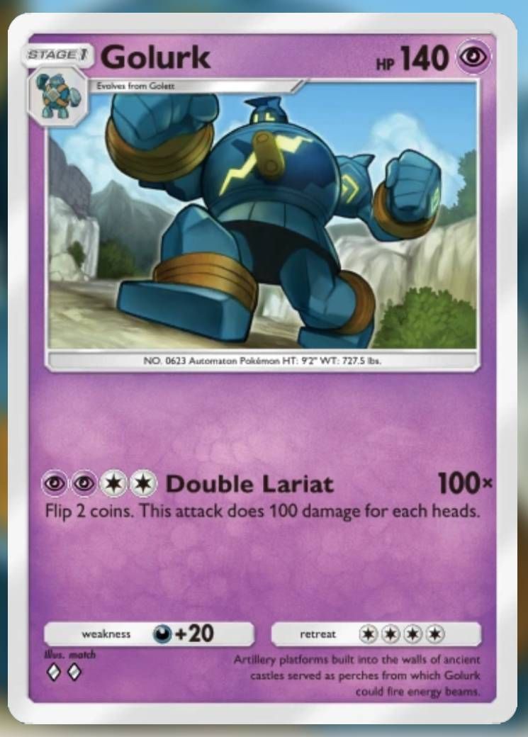 The image shows the Golurk card from the Pokemon Trading Card Game Pocket.