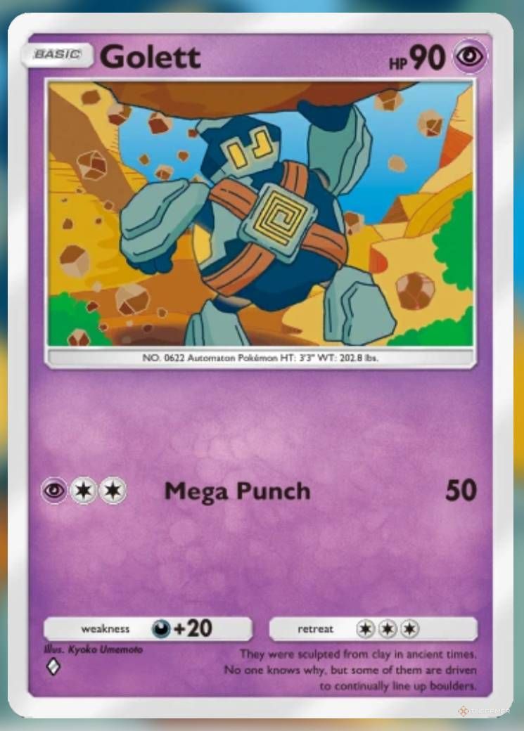 The image shows the Golett card from the Pokemon Trading Card Game Pocket.