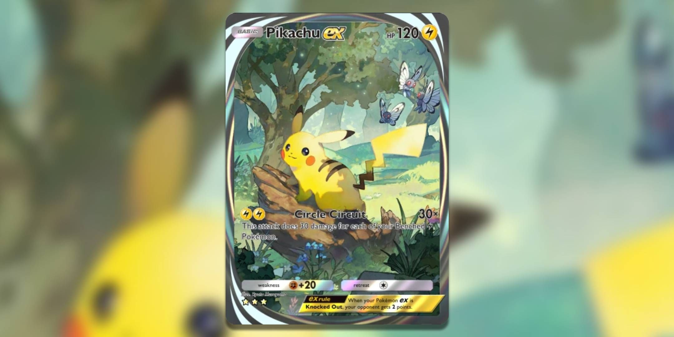 The Pokemon TCG Pocket card Pikachu EX by Tyoto Muramaya.