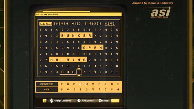 A yellow-colored computer program displays a cipher that uses numbers to mask hidden words.