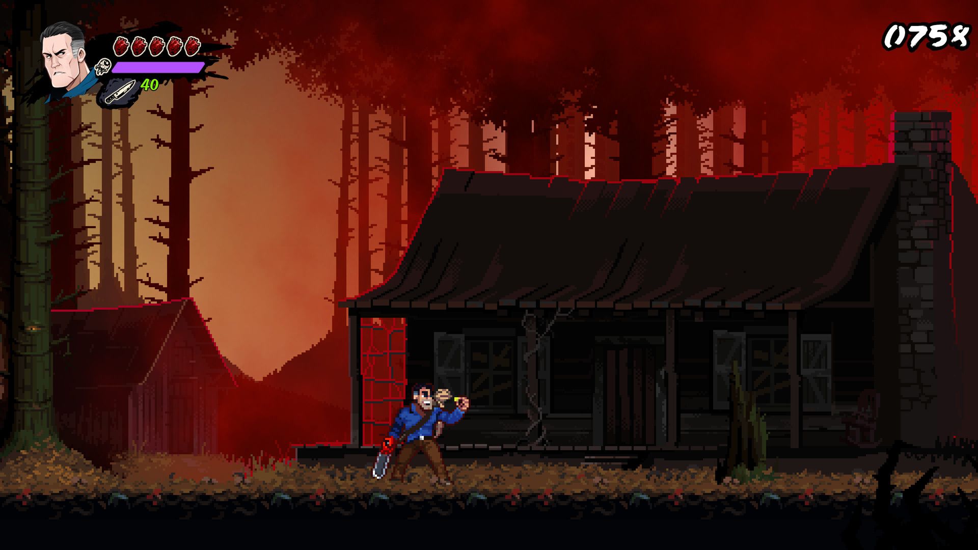 RetroRealms pixelated Ash Williams in the woods