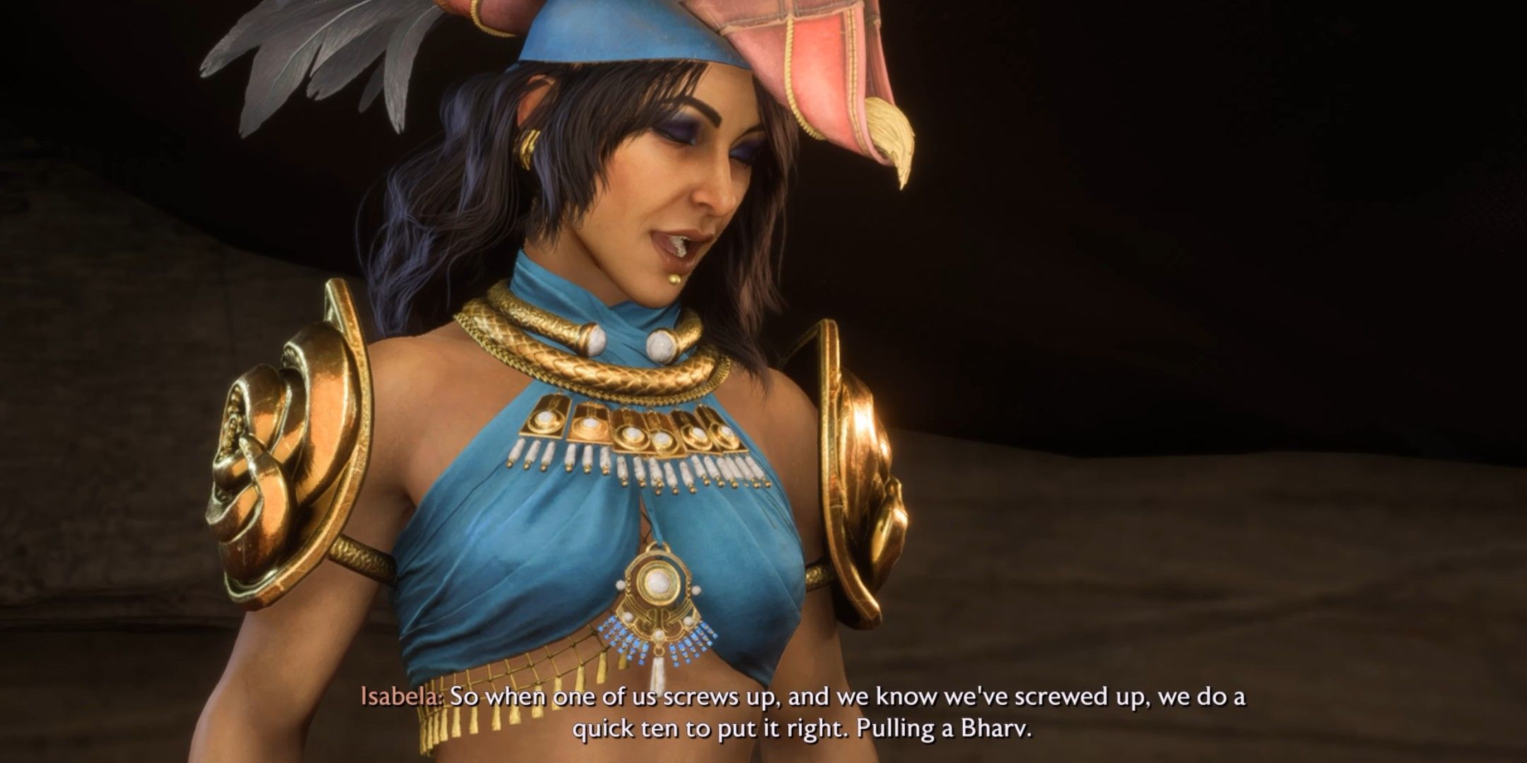 Dragon Age The Veilguard image showing Isabela talking to Rook.