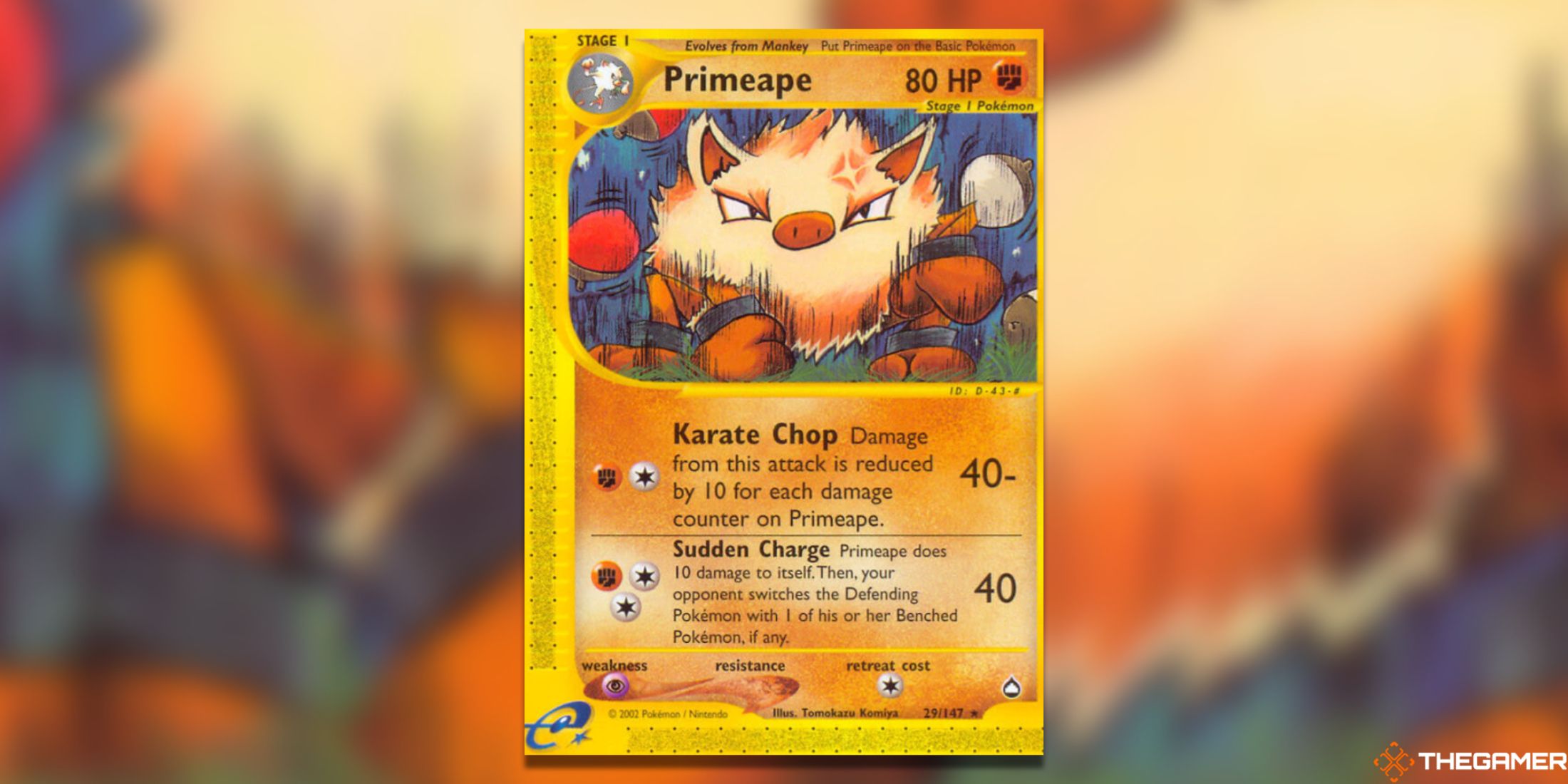 The Primeape Rare from Aquapolis in the Pokemon TCG.