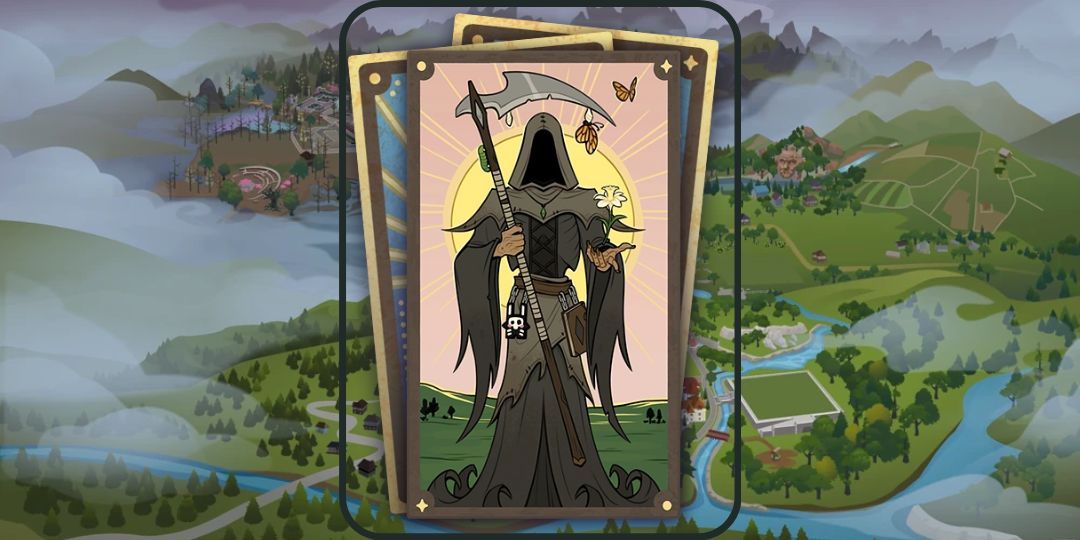 A tarot card showing the Grim Reaper reaching out with a lily.