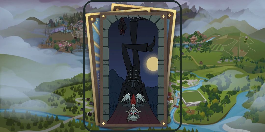 A tarot card showing Vlad Straud hanging upside down.