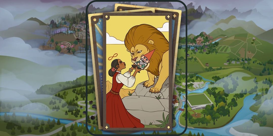 It is a tarot card with an image of a woman pulling a gnome from a lion's mouth.