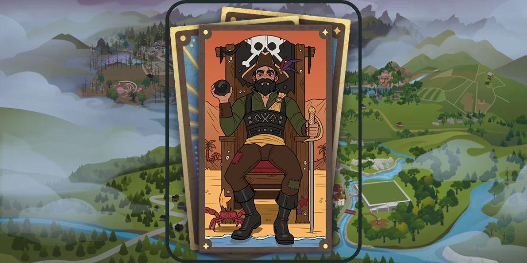 It is a tarot card with an image of a pirate sitting on a throne.