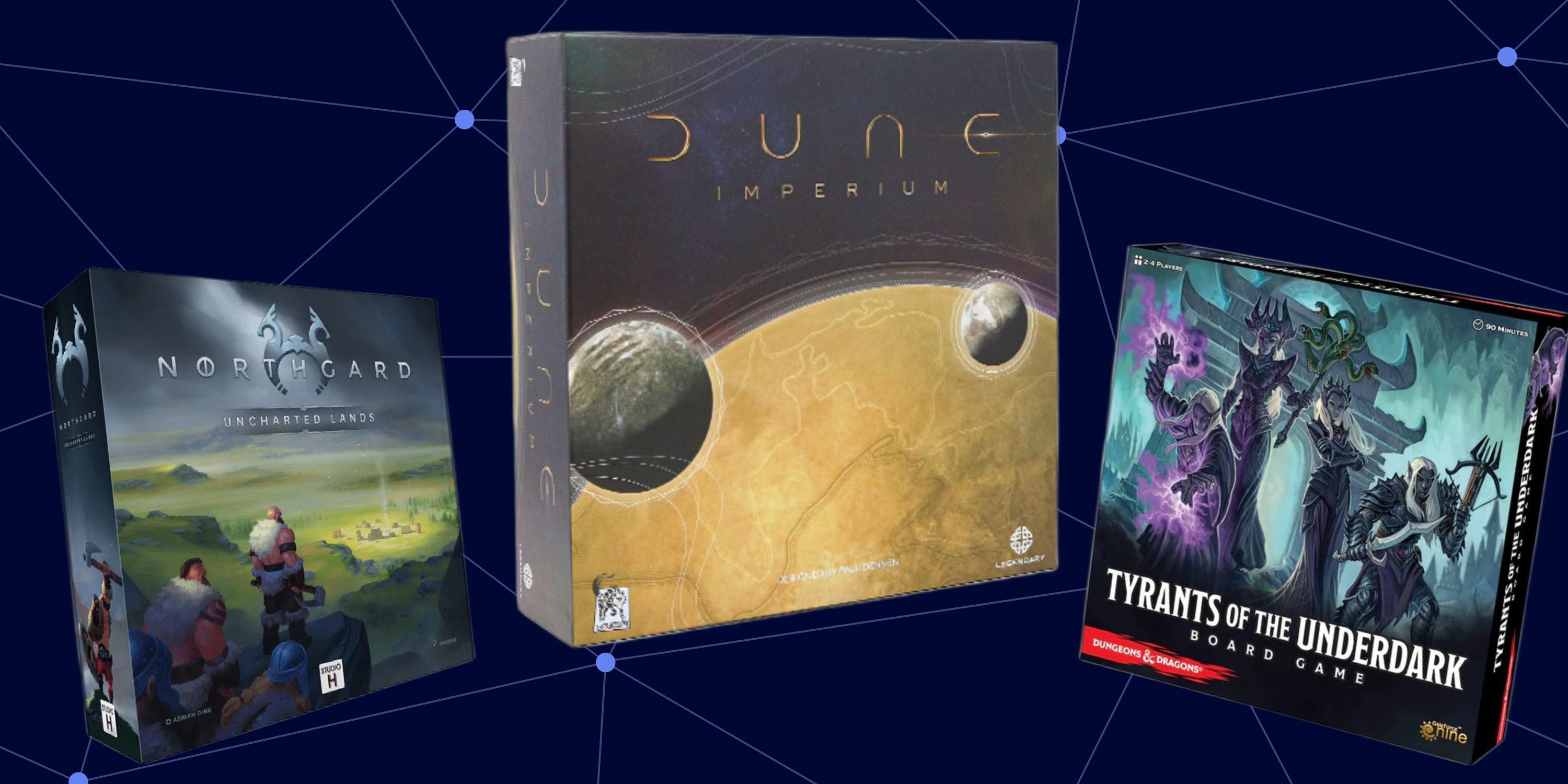 Best Deck-Building Board Games For Strategy Fans (Featured Image)- Northgard: Uncharted Lands + Dune Imperium + Tyrants Of The Underdark