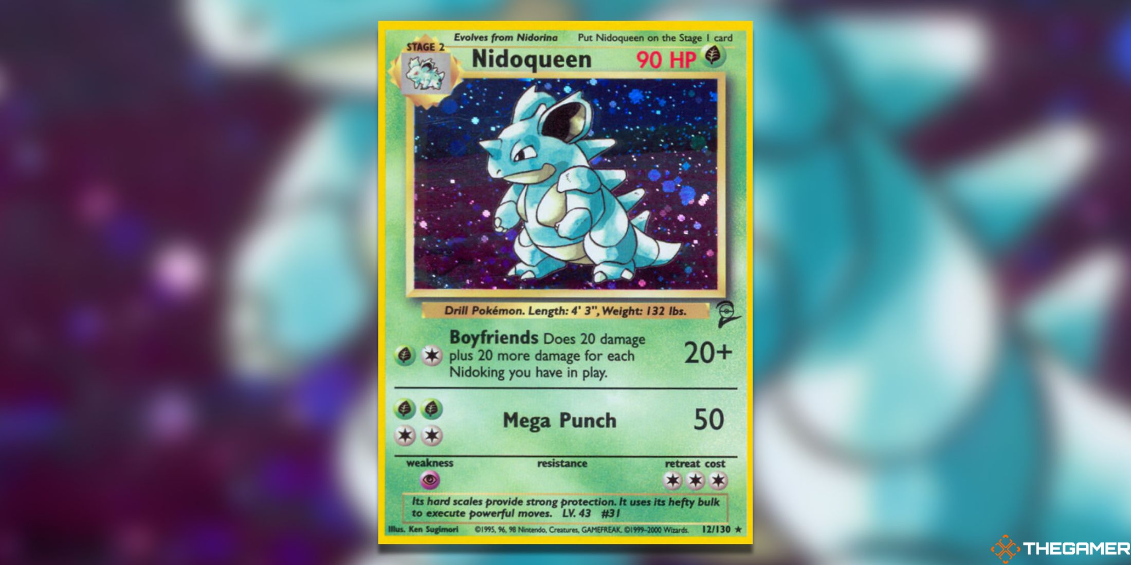 The Nidoqueen Holo from Base Set 2 in the Pokemon TCG.