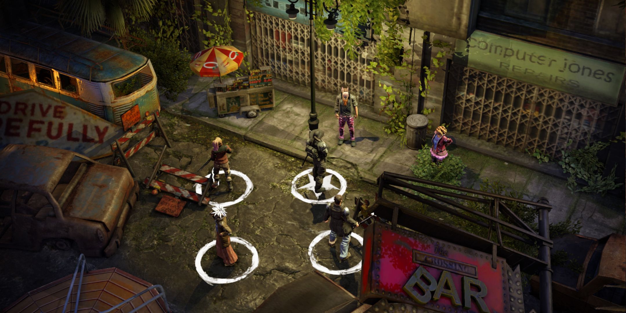 Wasteland 2 screenshot of group of rangers surrounded by debris.