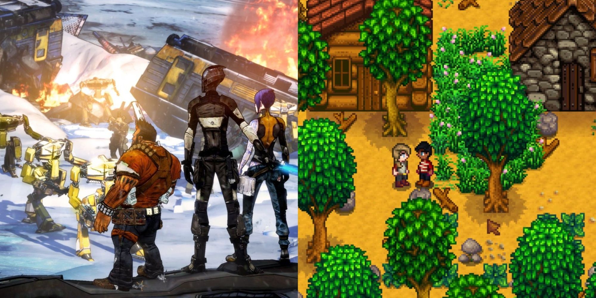 Best Co-Op RPGs Featured Split Image Borderlands 2 and Stardew Valley