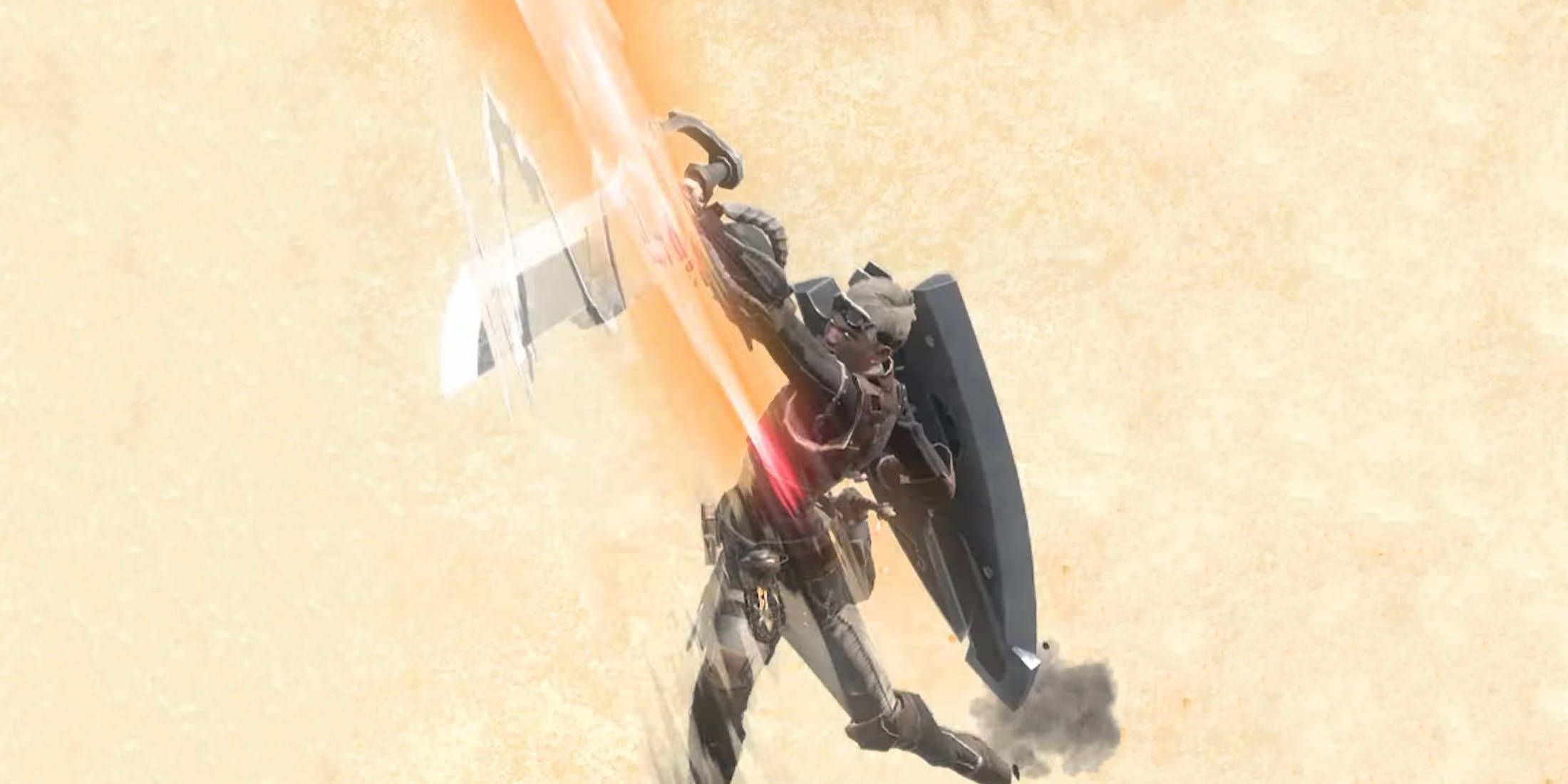 Monster Hunter Now Charge Blade build: A hunter slashing using the Charge Blade's sword form.