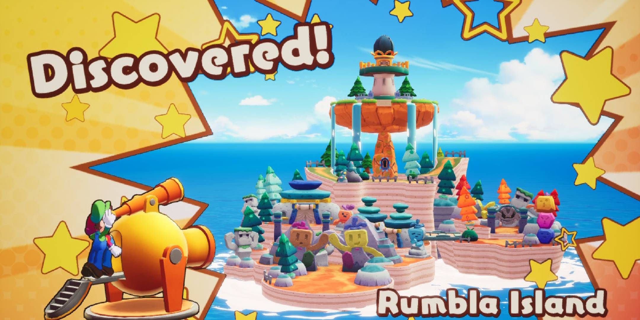 Mario & Luigi Brothership intro screen for Rumbla Island.