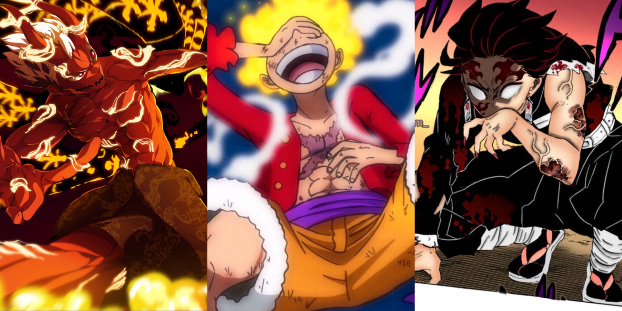 shinra, luffy and demon king tanjiro