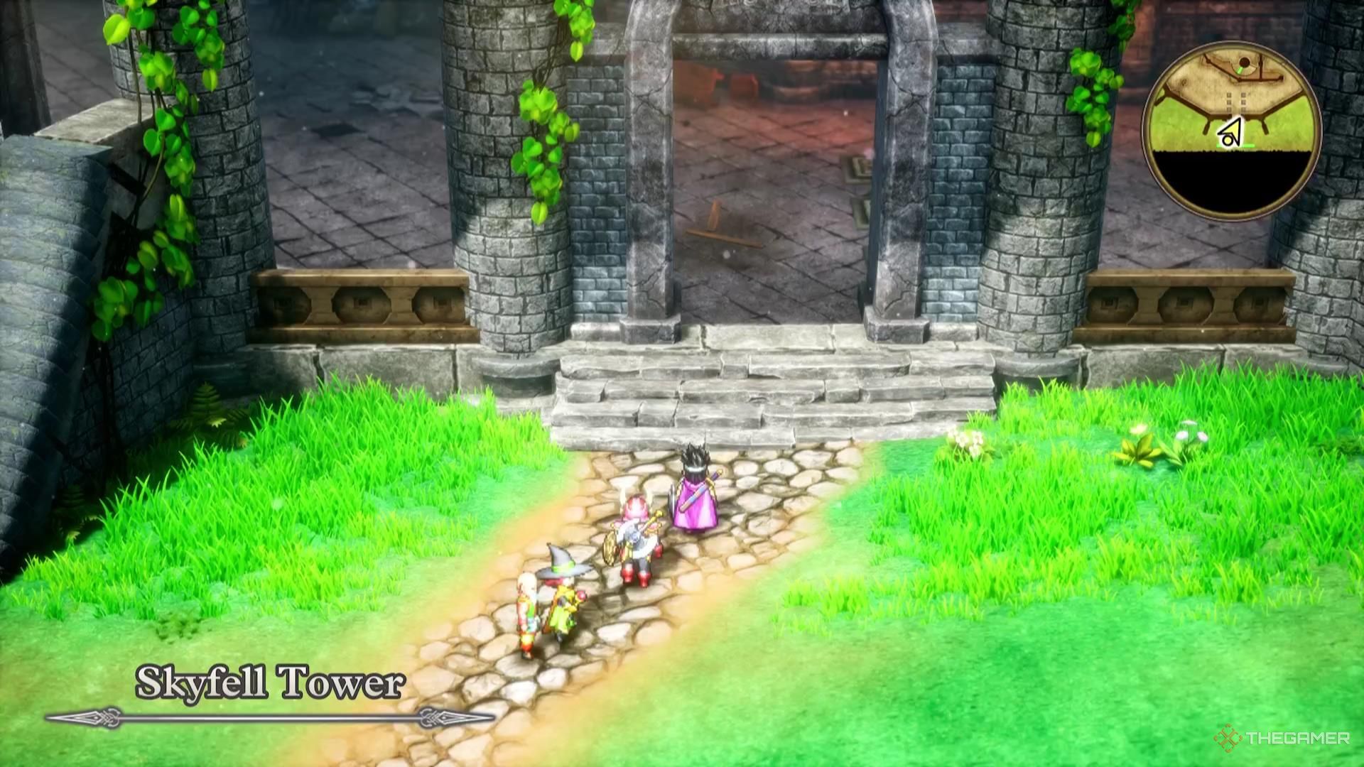 An offensive-focused lineup heads into Skyfell Tower in Dragon Quest 3 Remake.