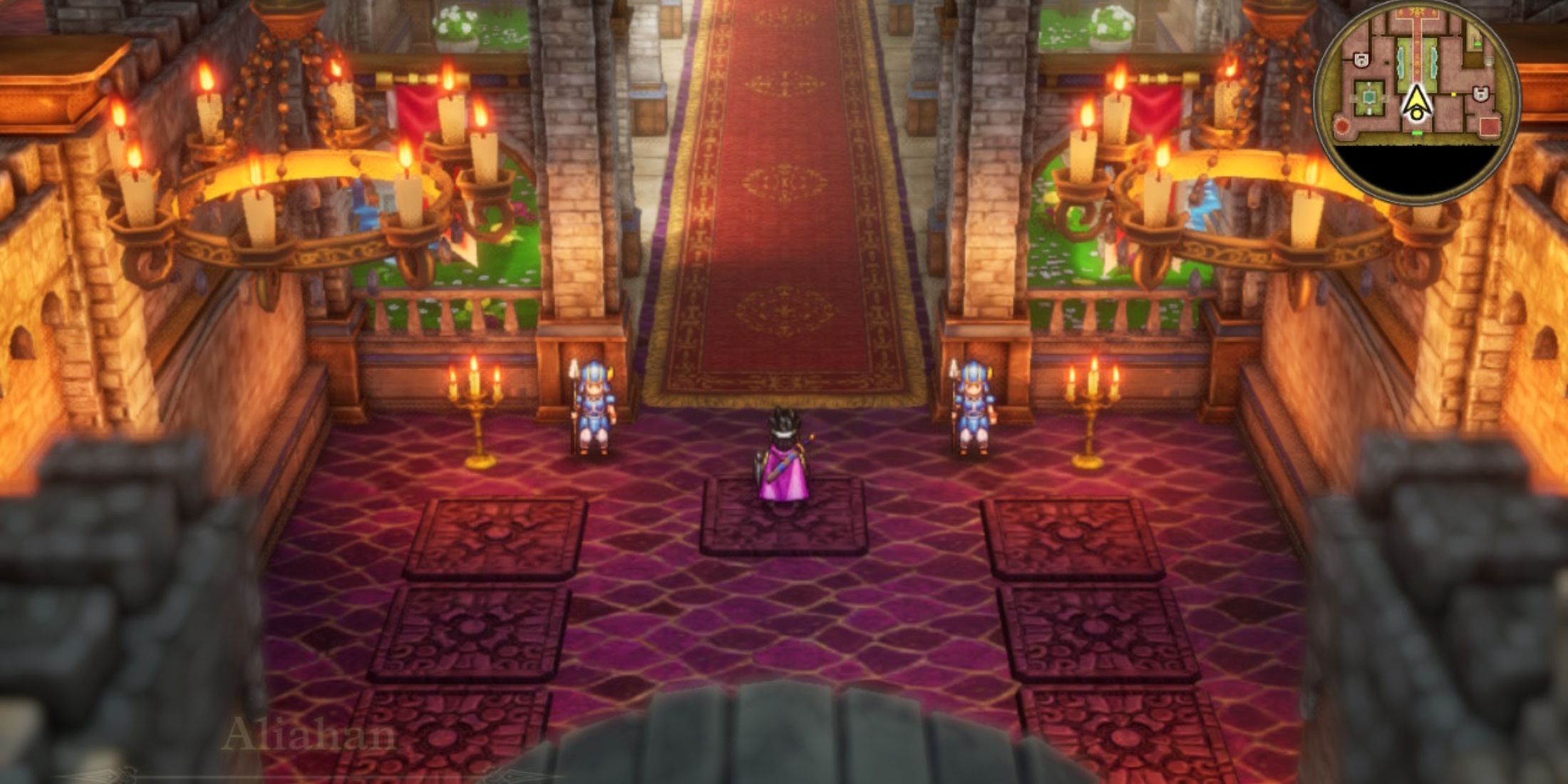 Elegant castle interior, blending classic Dragon Quest design with modern HD-2D aesthetics