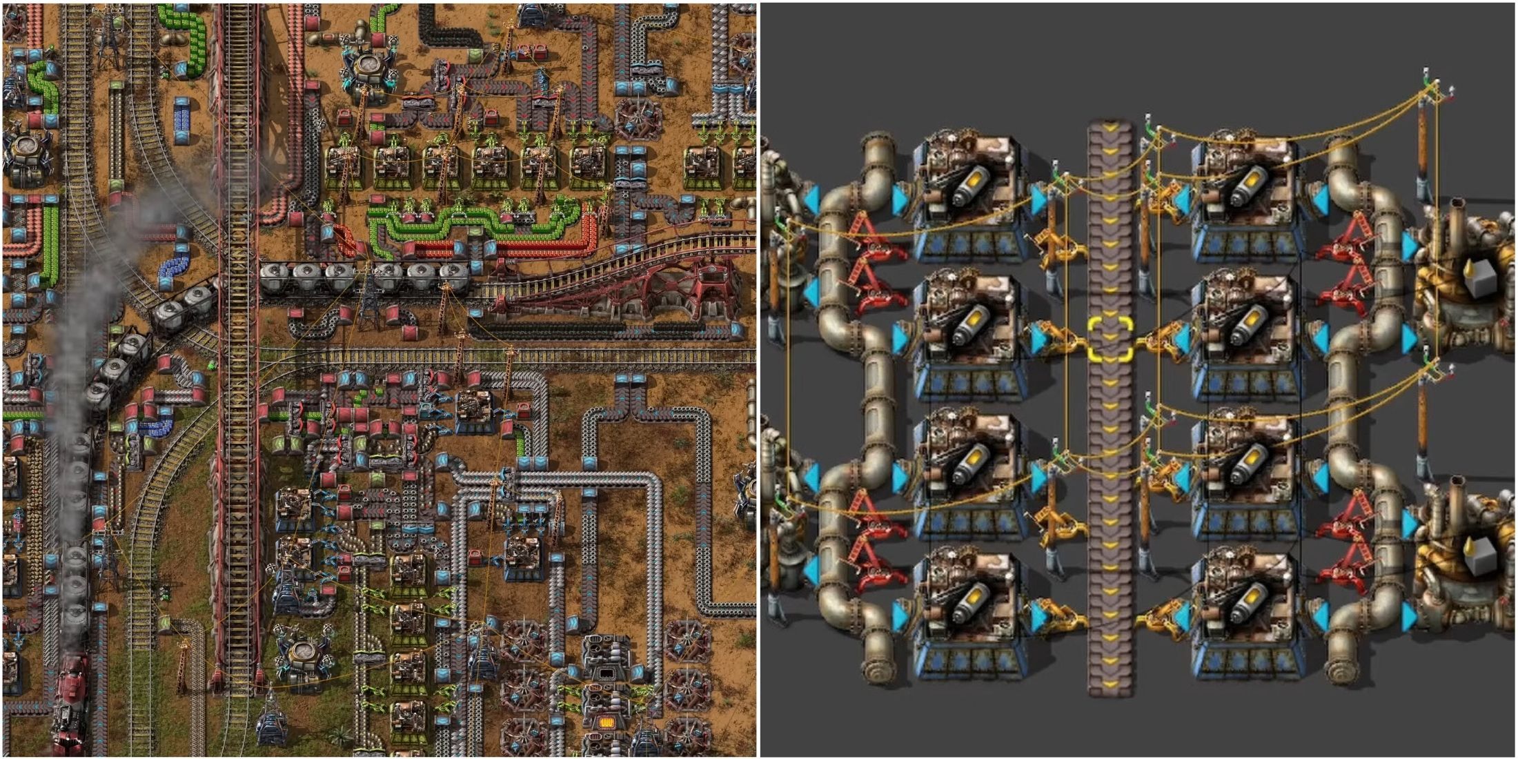 Featured image showcasing a base in Factorio and a blueprint.