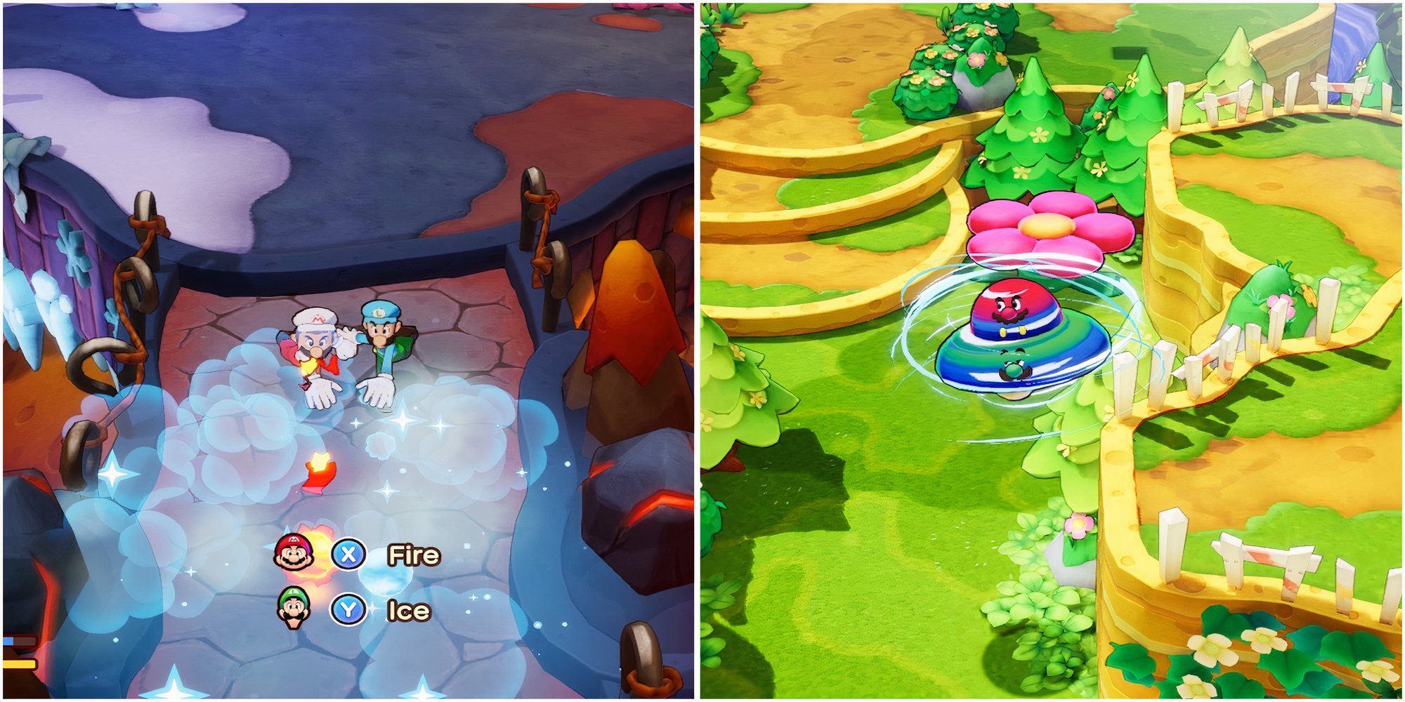 Using Fire & Ice and UFO Spin Bros. Moves in Mario & Luigi Brothership