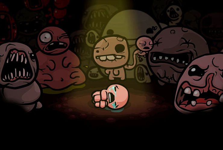 The Binding of Isaac art showing a crying cartoon-like hand-drawn-esque figure lying on the ground, surrounded by others of various sizes and colors