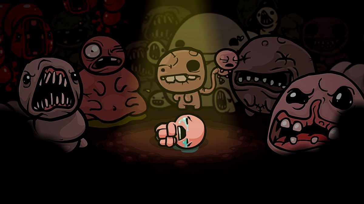 The Binding of Isaac art showing a crying cartoon-like hand-drawn-esque figure lying on the ground, surrounded by others of various sizes and colors