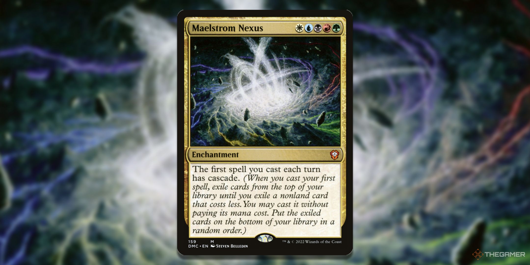 MTG Maelstrom Nexus card with the art in the background.