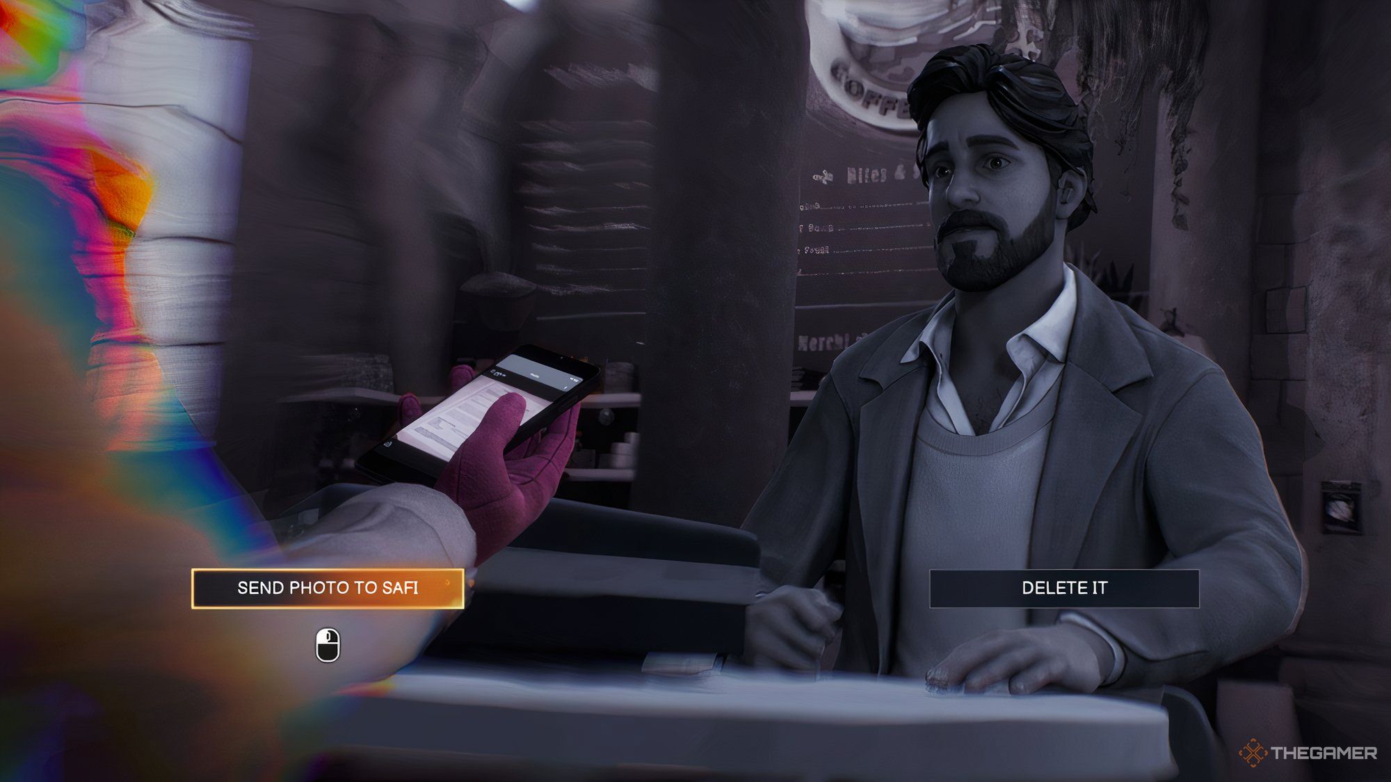 Max Is Holding Out A Phone In Front Of Lucas In Life Is Strange Double Exposure.