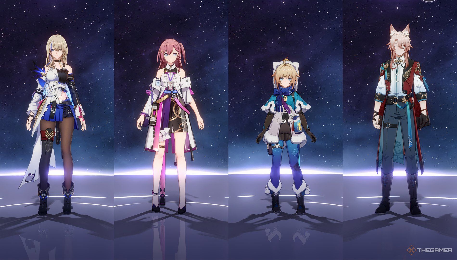 Serval, Asta, Lynx, and Jiaoqiu from left to right in Honkai Star Rail.