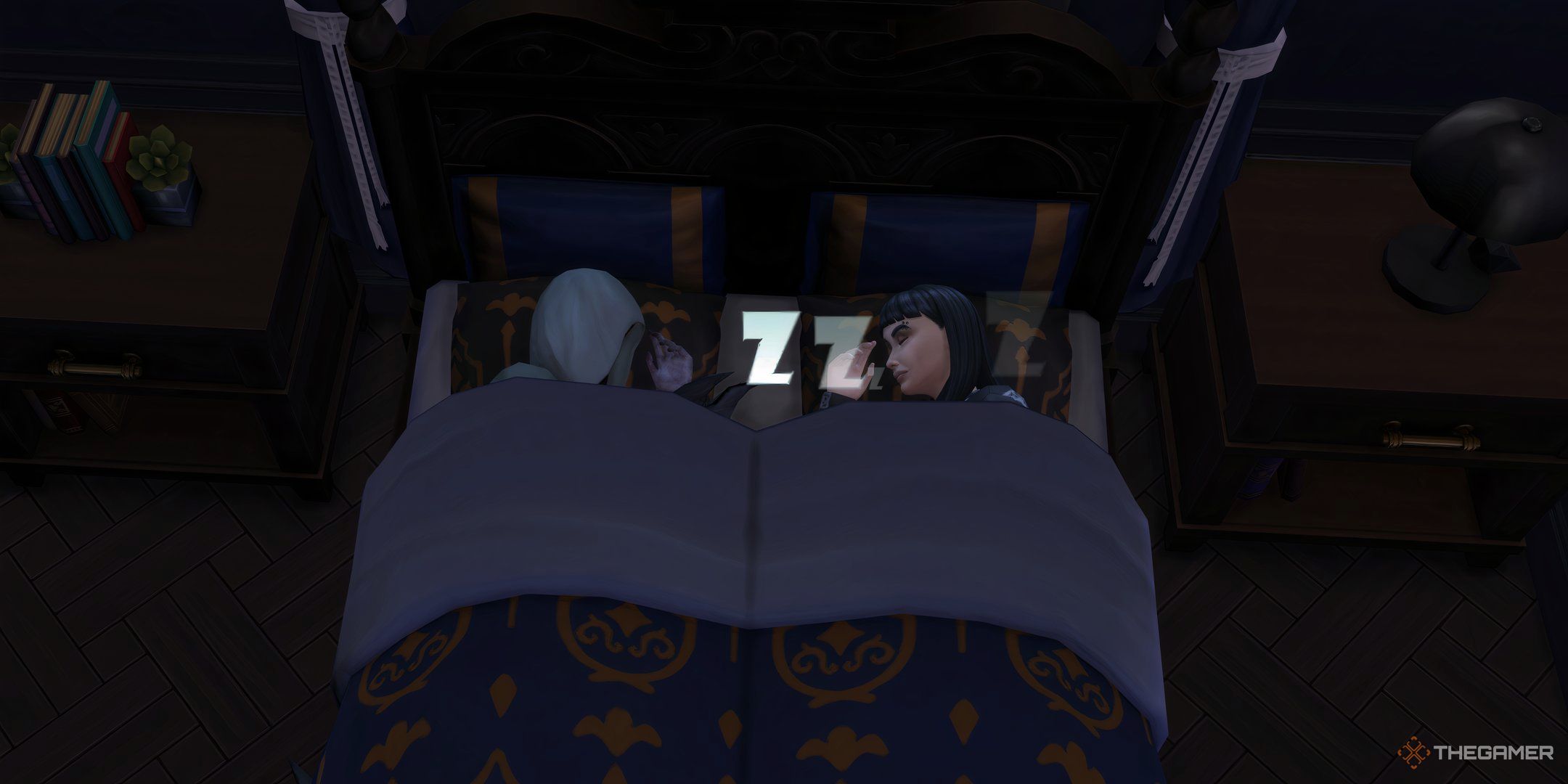 The SIms 4 Life and Death grim sleeping with a Sim