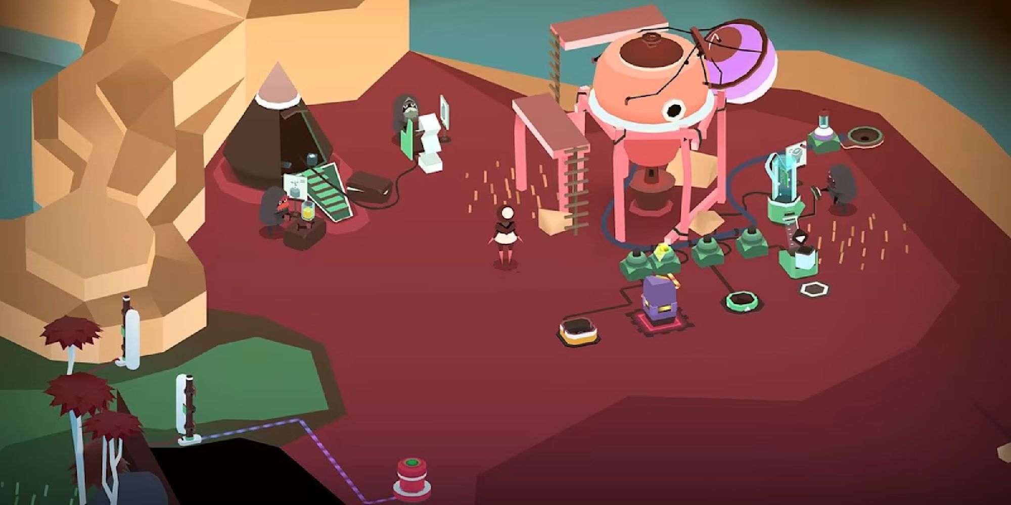 PAN-PAN A Tiny Big Adventure gameplay showing a machine on red land. 