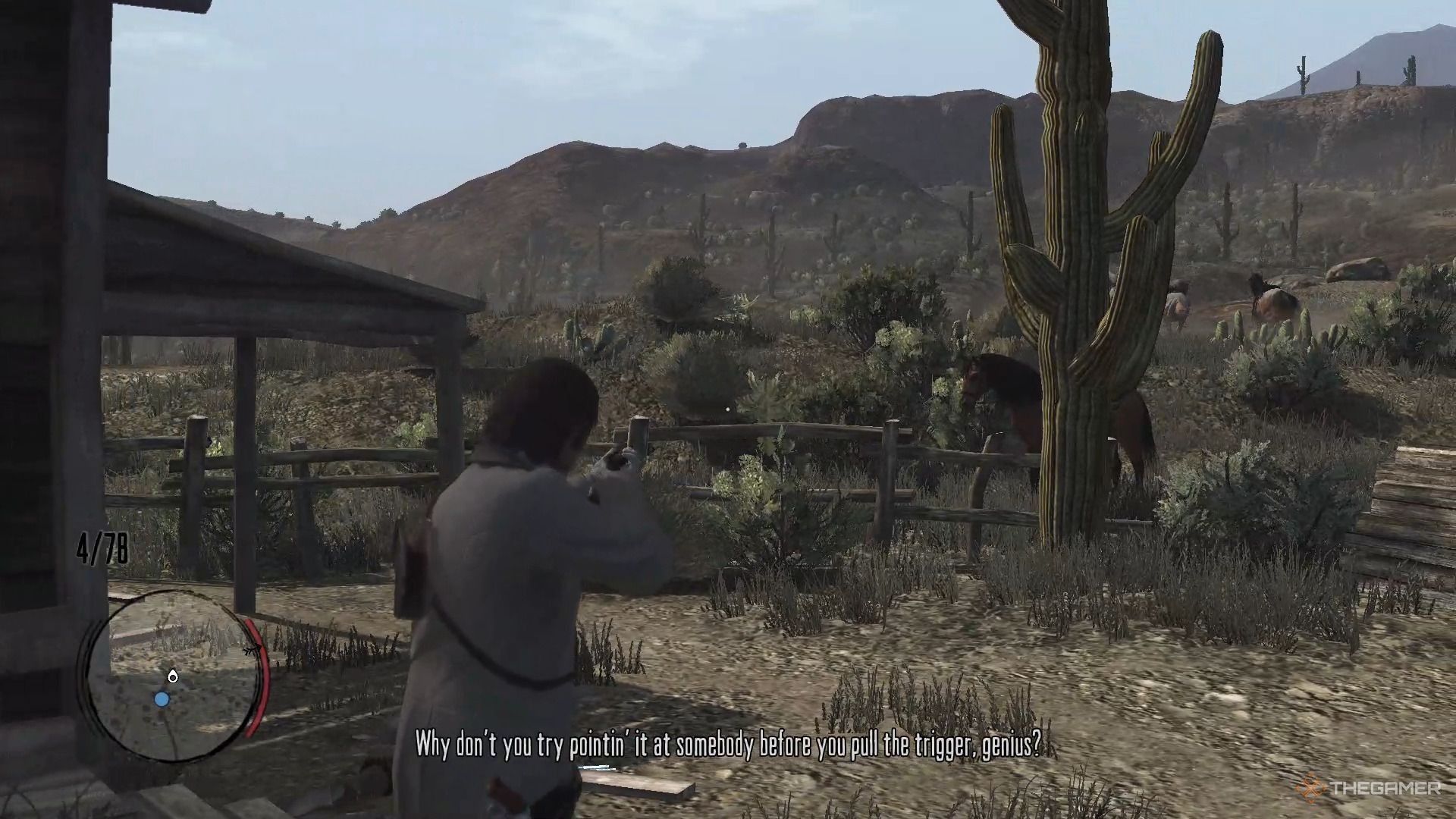 Shooting a gun in Red Dead Redemption.