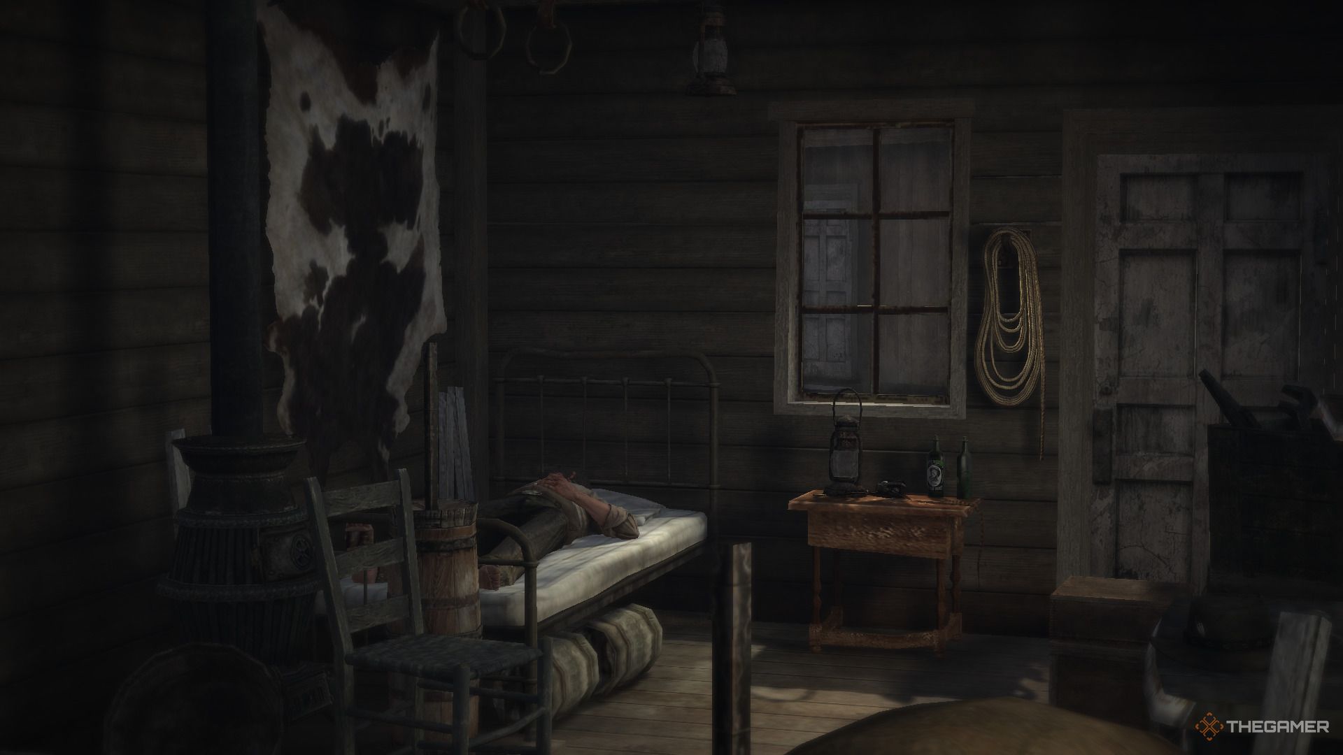 Saving game by sleeping in Red Dead Redemption.