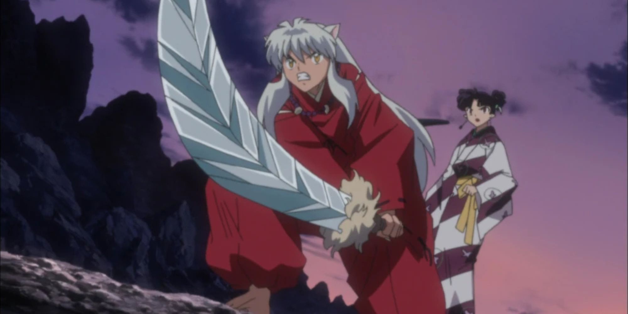 Inuyasha tries to defend Kagura