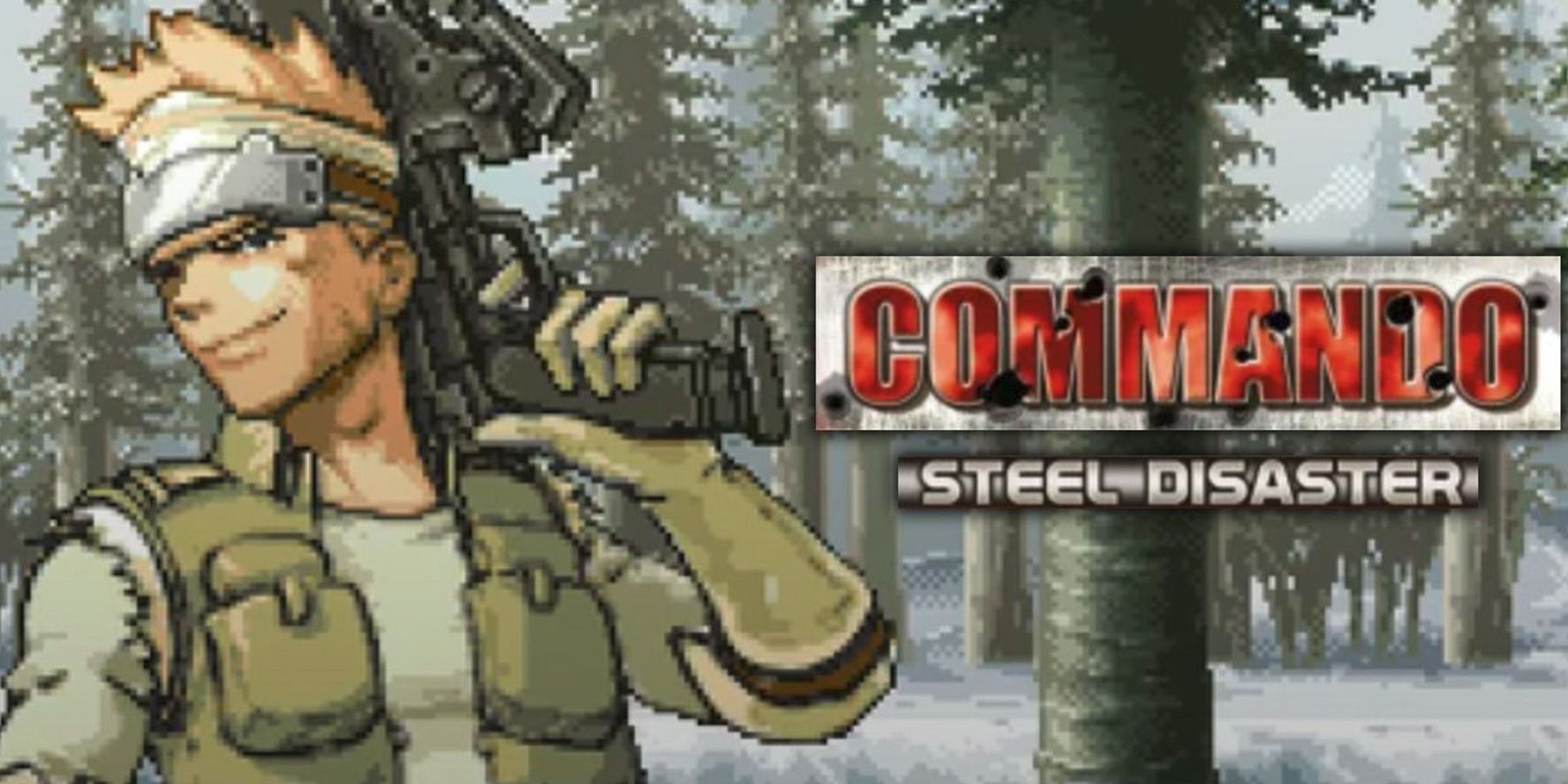 Storm showing off his gun in a snowy forest from Commando: Steel Disaster.