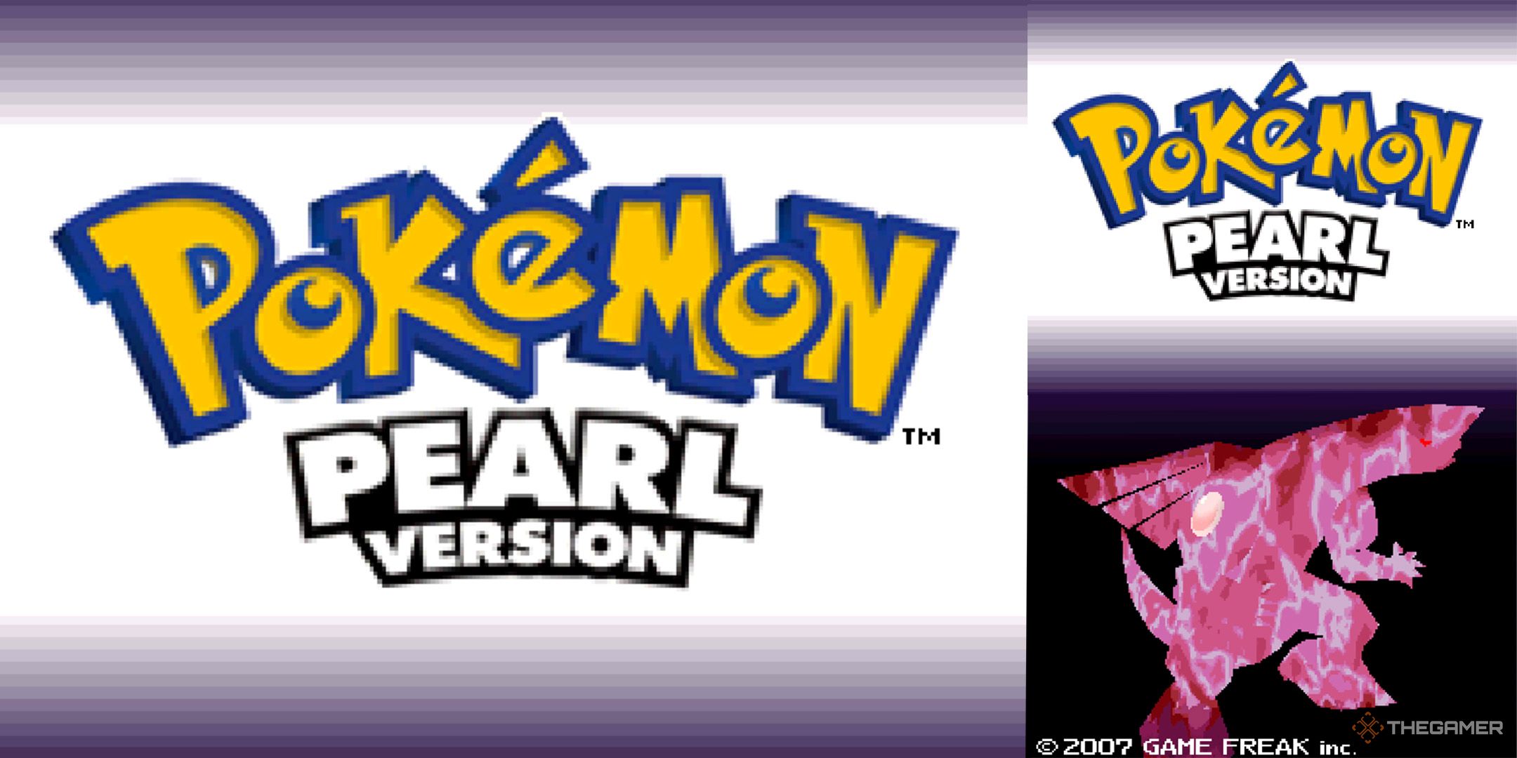 The title screen from Pokemon Pearl showing Palkia and the game's logo.