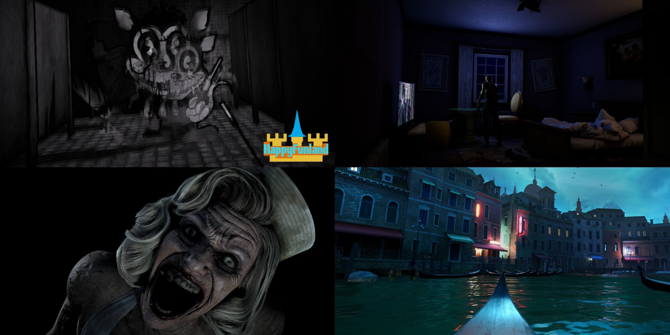 Happy funland, the dark pictures switchback vr, vampire the masquerade justice, propagation paradise hotel gameplay collage