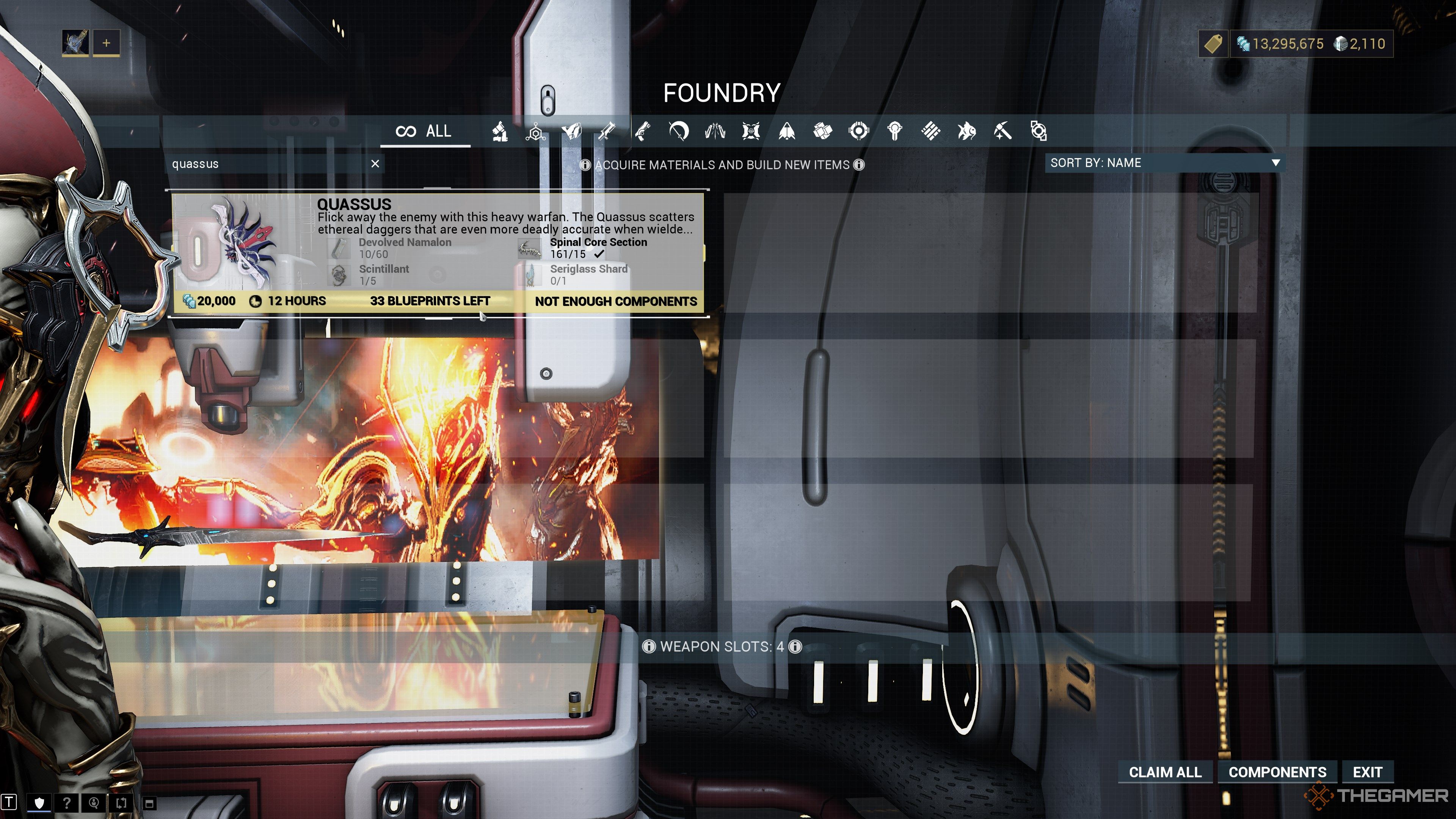 Warframe Quassus Blueprint Crafting Costs