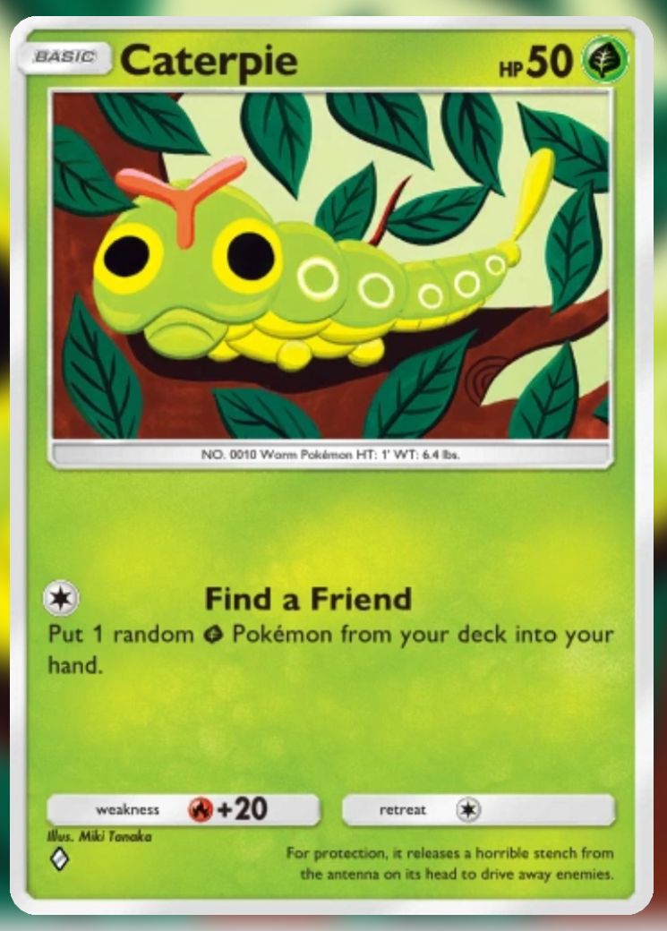 The Pikachu Genetic Apex Caterpie in Pokemon Trading Card Game Pocket.